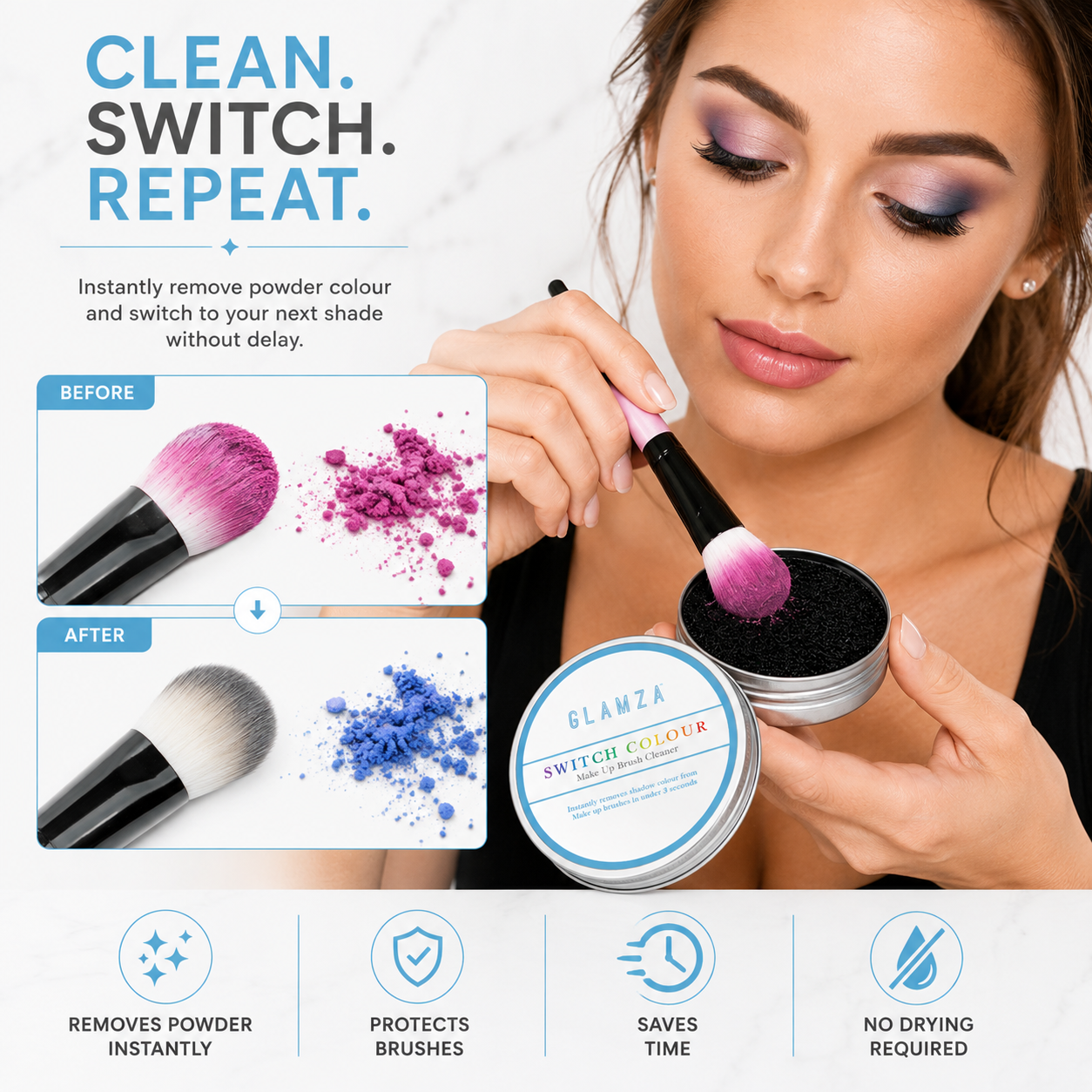 Glamza Switch Colour Brush Cleaner – Reusable Makeup Brush Cleaning Sponge