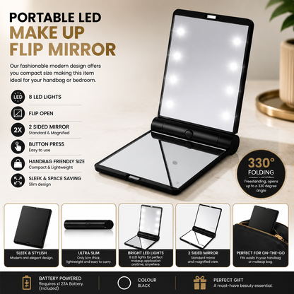 Glamza Portable LED Make Up Flip Mirror – Compact, Stylish &amp; Handbag Friendly