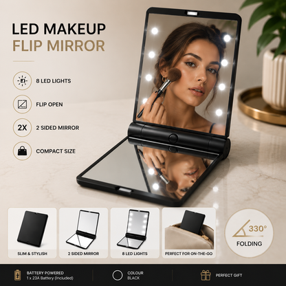 Glamza Portable LED Make Up Flip Mirror – Compact, Stylish &amp; Handbag Friendly