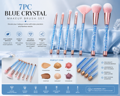 7pc Blue Crystal Makeup Brush Set
