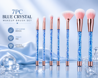 7pc Blue Crystal Makeup Brush Set