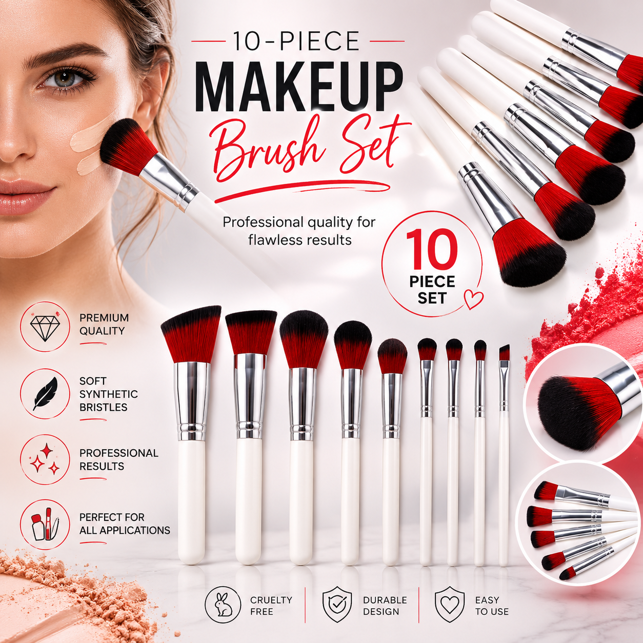 10pc Spectrum And Prism Coloured Make Up Brush Set