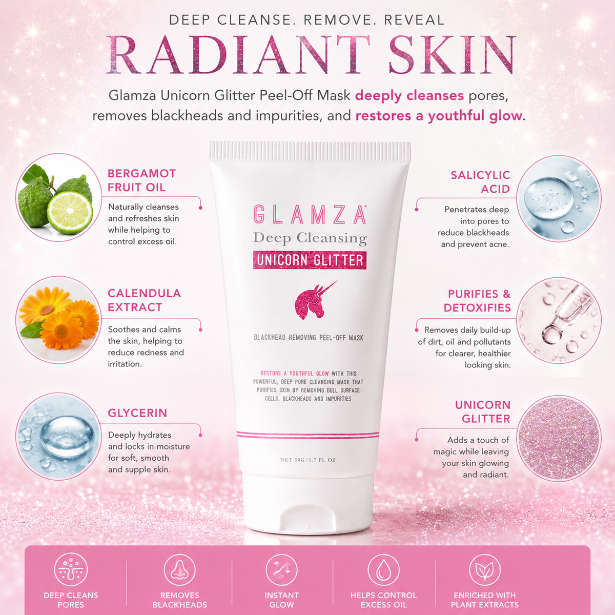 Glamza ‘Unicorn Glitter’ Deep Cleansing Blackhead Peel-Off Mask