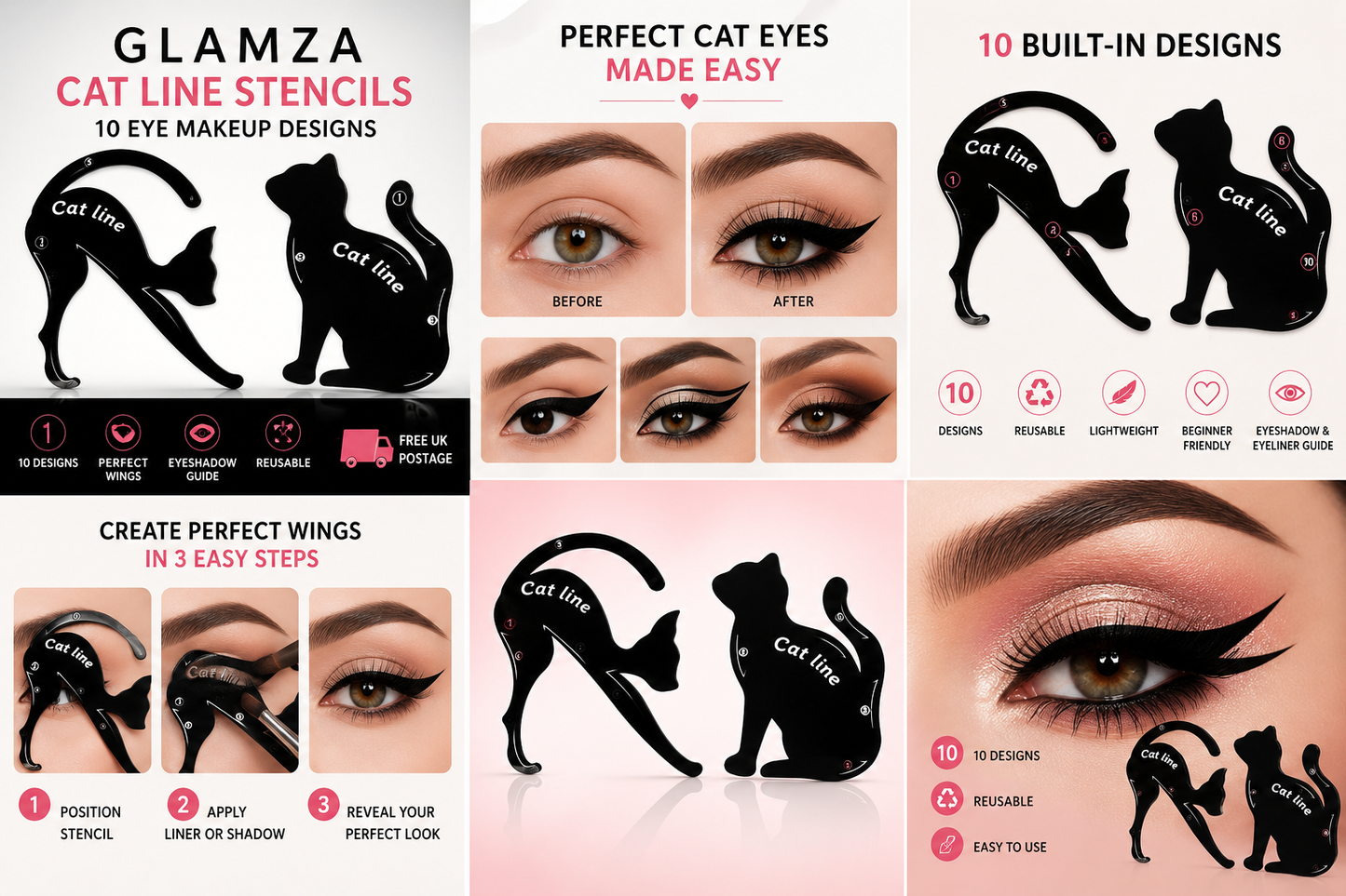 Glamza Cat Line Eye Liner and Eyeshadow Stencils
