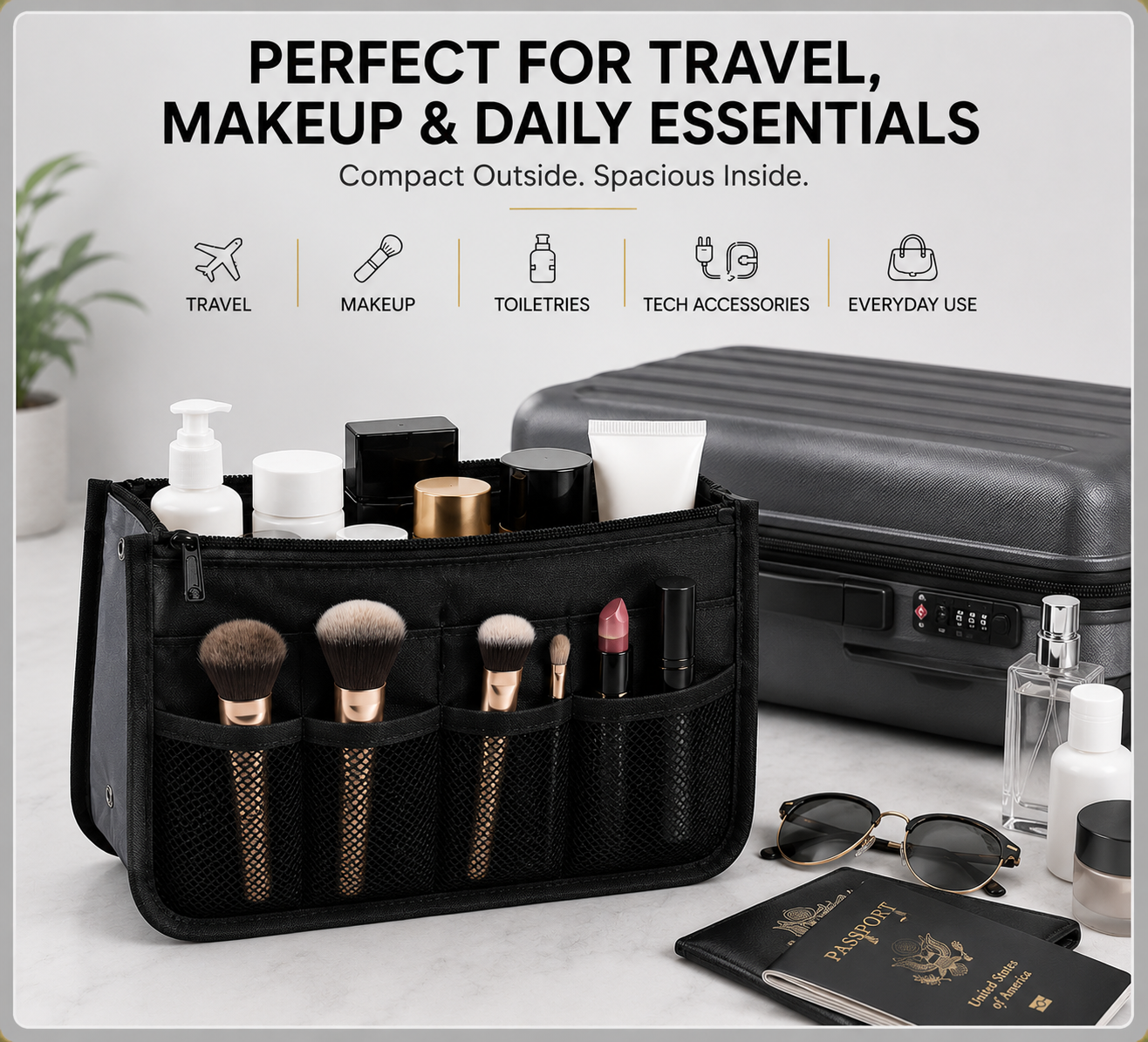 Glamza Multi-Pocket Travel Bag – Ultimate Organiser for Makeup, Toiletries & Accessories