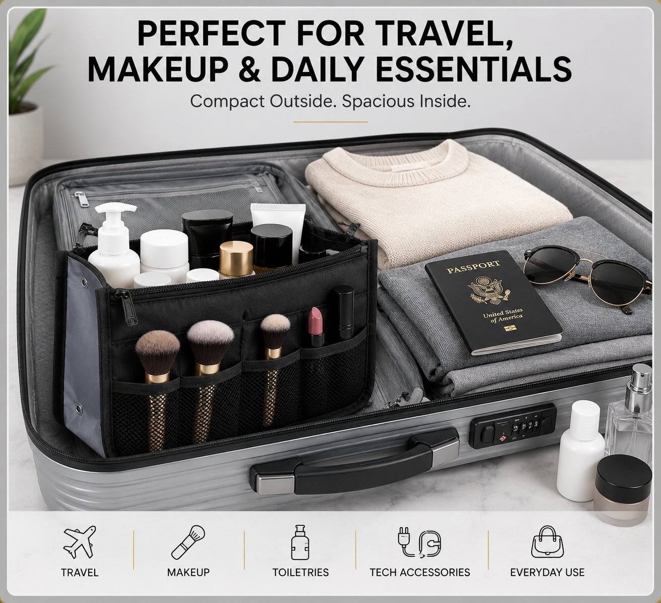 Glamza Multi-Pocket Travel Bag – Ultimate Organiser for Makeup, Toiletries & Accessories