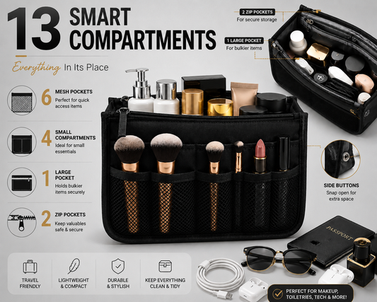 Glamza Multi-Pocket Travel Bag – Ultimate Organiser for Makeup, Toiletries & Accessories