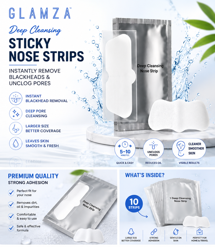 Glamza Deep Cleansing Sticky Nose Strips – Instantly Remove Blackheads & Unclog Pores