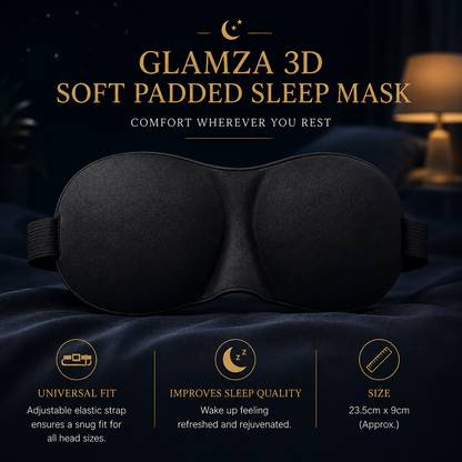 Glamza Soft Padded Sleep Mask – Contoured Black Eye Mask for Sleep & Travel