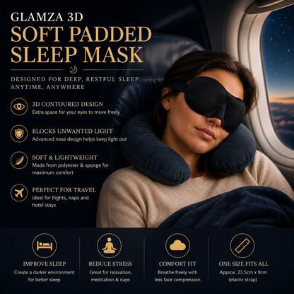 Glamza Soft Padded Sleep Mask – Contoured Black Eye Mask for Sleep & Travel