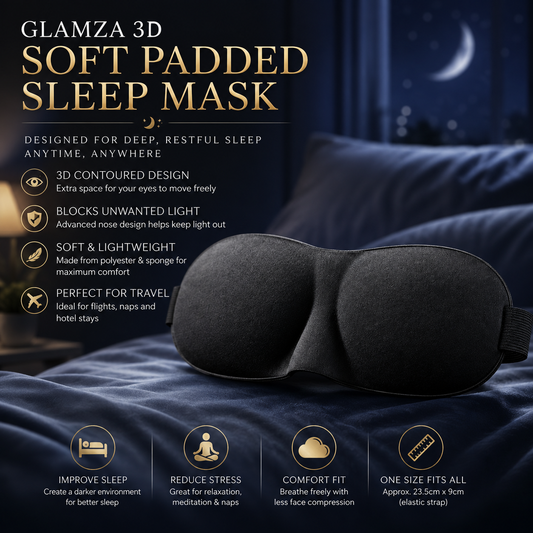 Glamza Soft Padded Sleep Mask – Contoured Black Eye Mask for Sleep & Travel