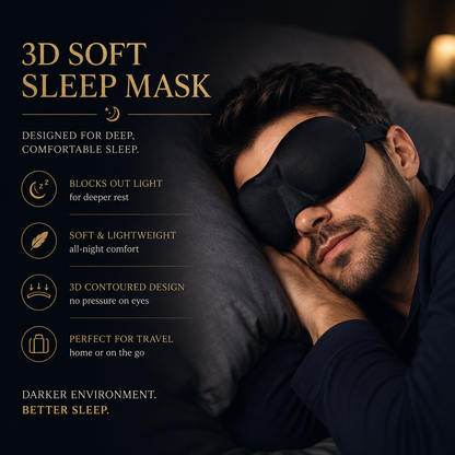 Glamza Soft Padded Sleep Mask – Contoured Black Eye Mask for Sleep & Travel