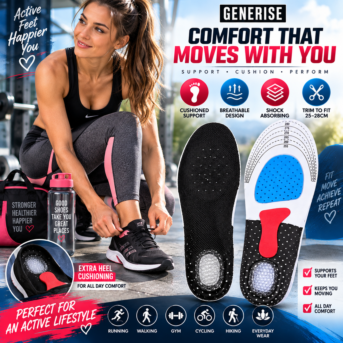Sports Adjustable Arch Support Orthotic Insoles