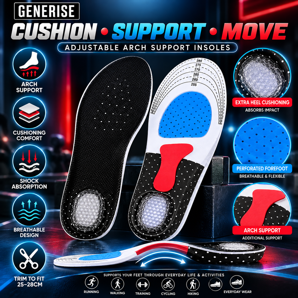 Sports Adjustable Arch Support Orthotic Insoles