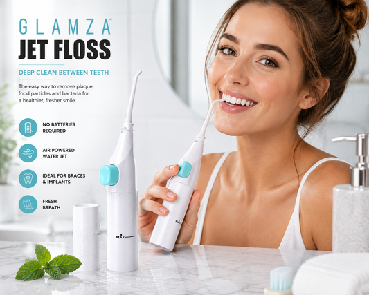 Glamza Power Floss Dental Water Jet – Cordless Air-Powered Oral Irrigator for Braces, Crowns &amp; Implants | No Batteries Required