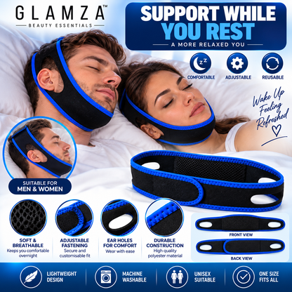 Glamza Adjustable Anti Snore Chin Strap – Breathable Night Time Jaw Support for Men & Women