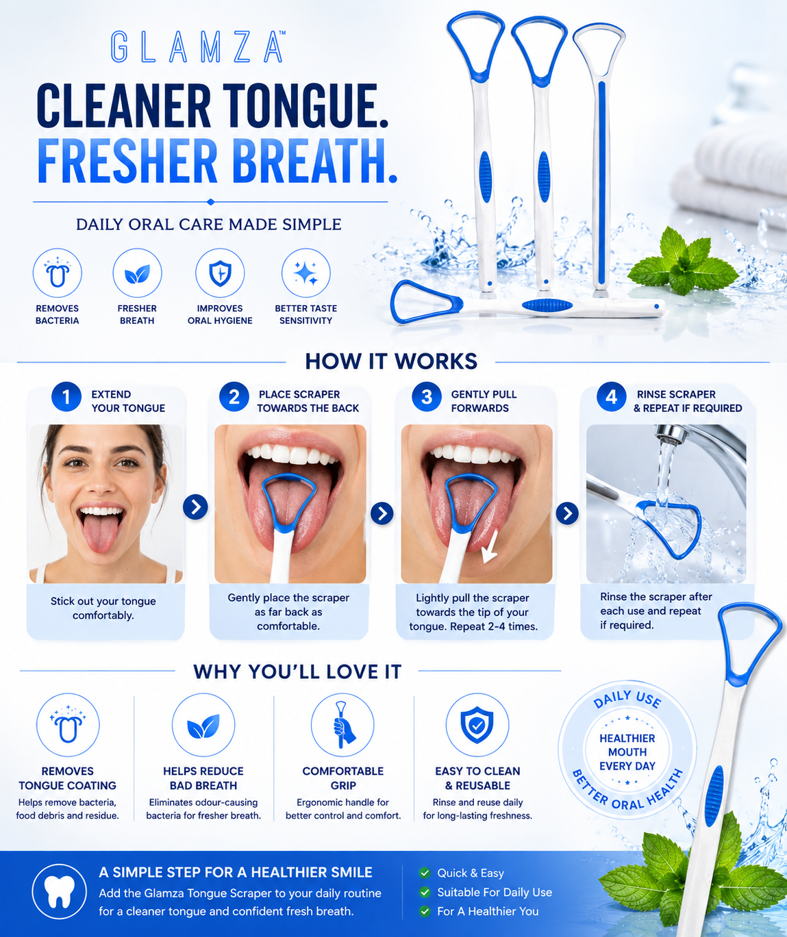 Glamza Tongue Scraper - Blue