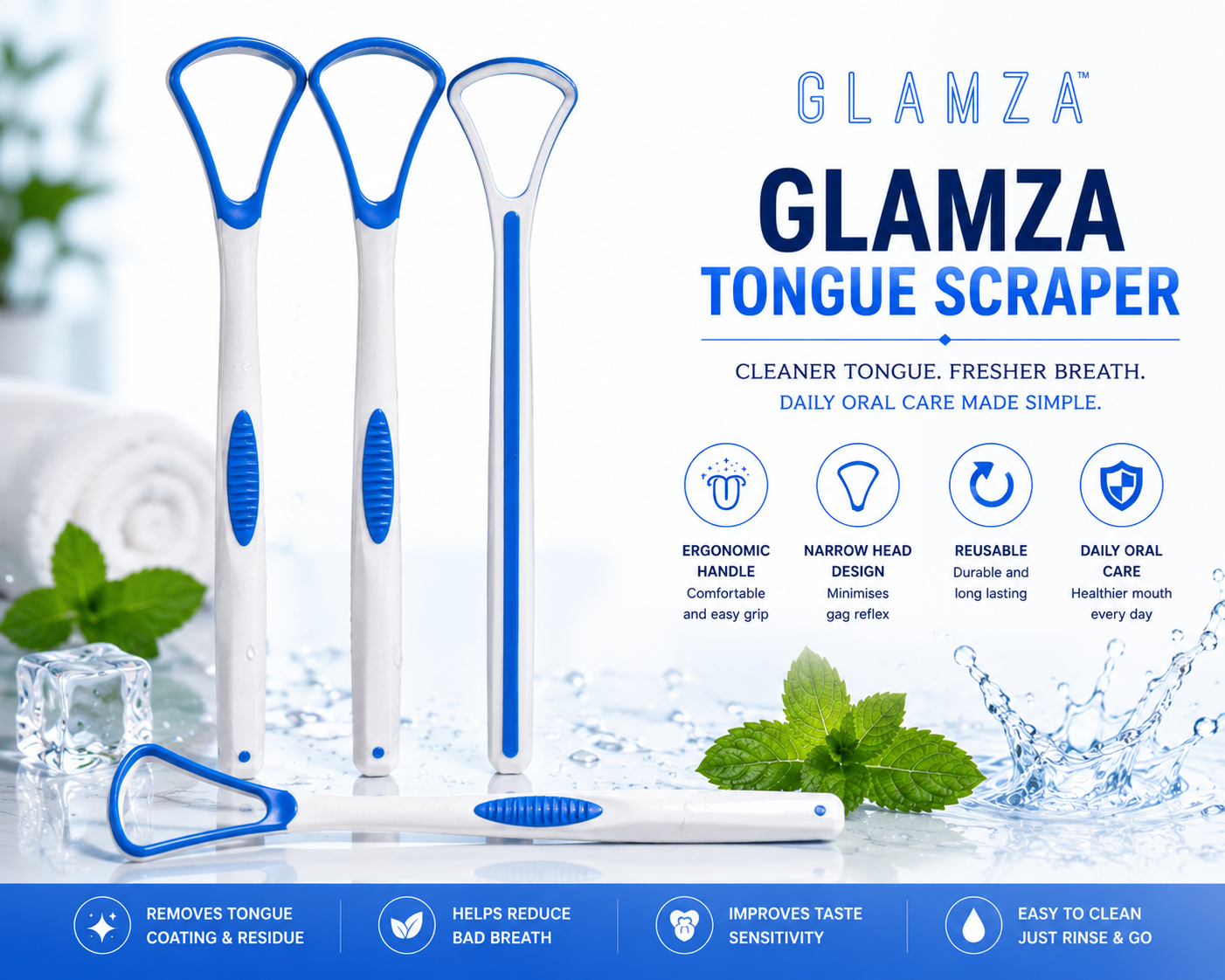 Glamza Tongue Scraper - Blue