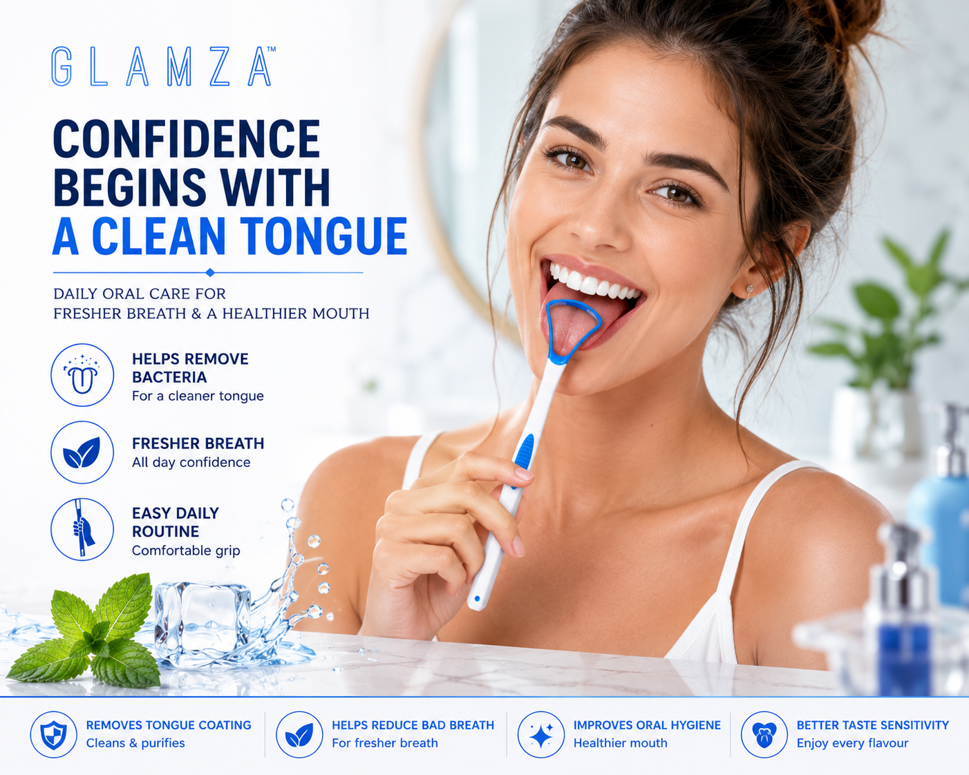 Glamza Tongue Scraper - Blue