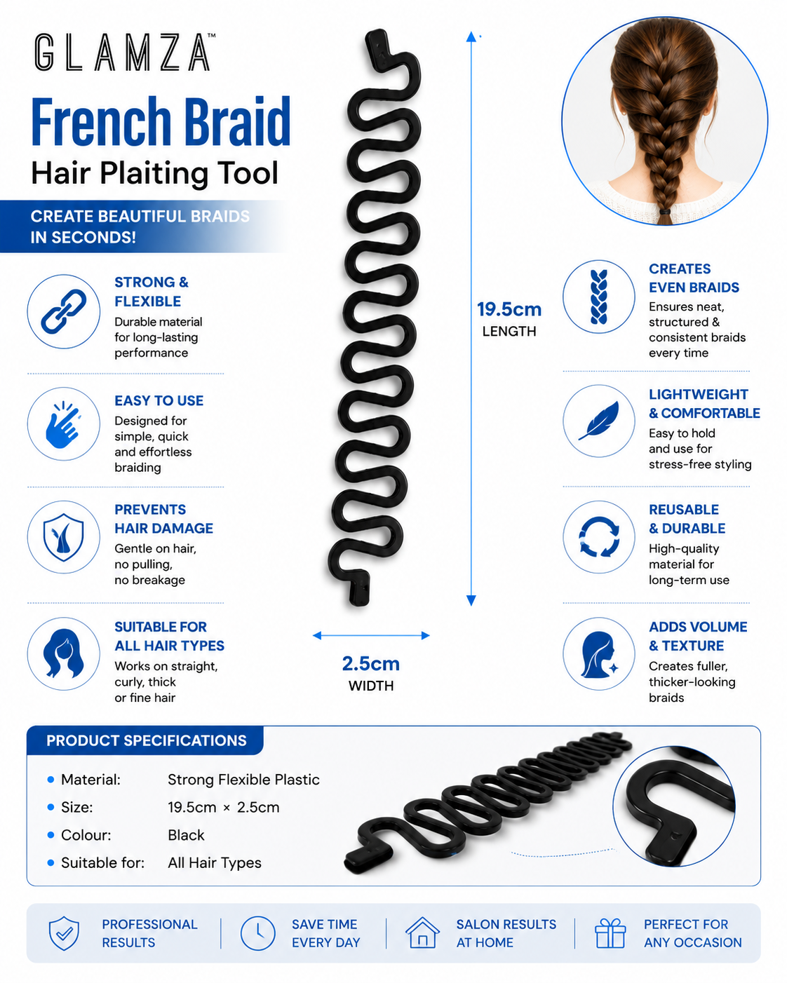 Glamza French Braid Plait Hair Braiding Tool