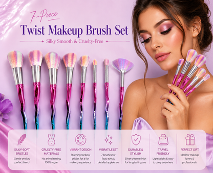 7-Piece Twist Makeup Brush Set – Silky Smooth & Cruelty-Free