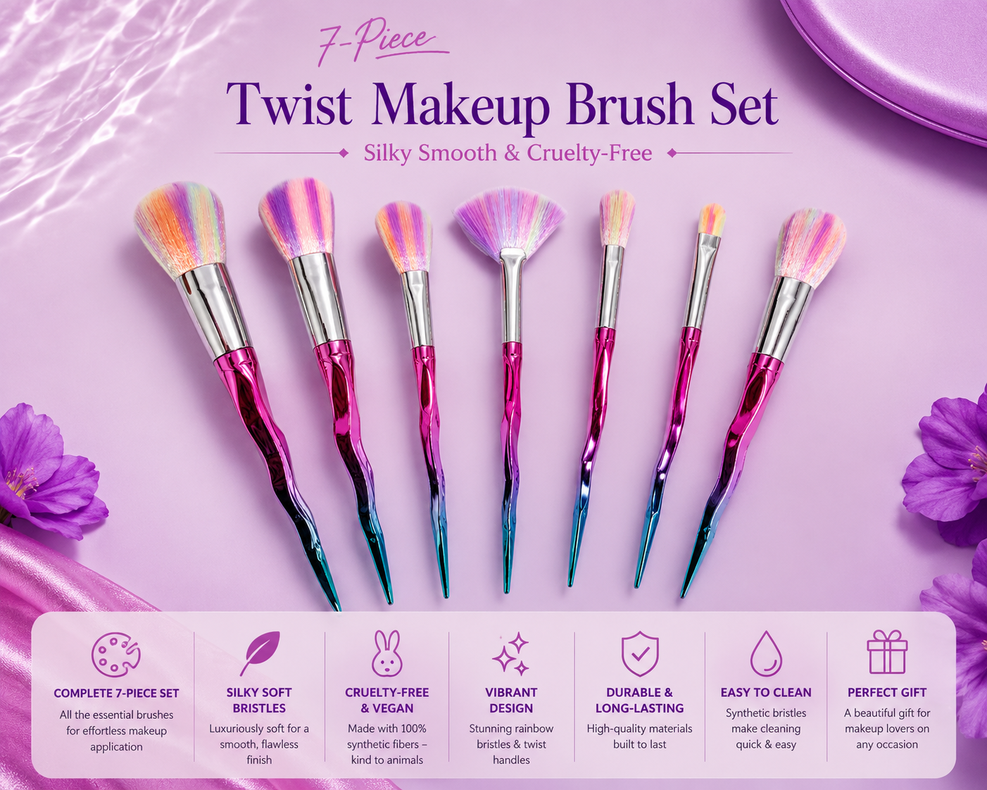 7-Piece Twist Makeup Brush Set – Silky Smooth & Cruelty-Free