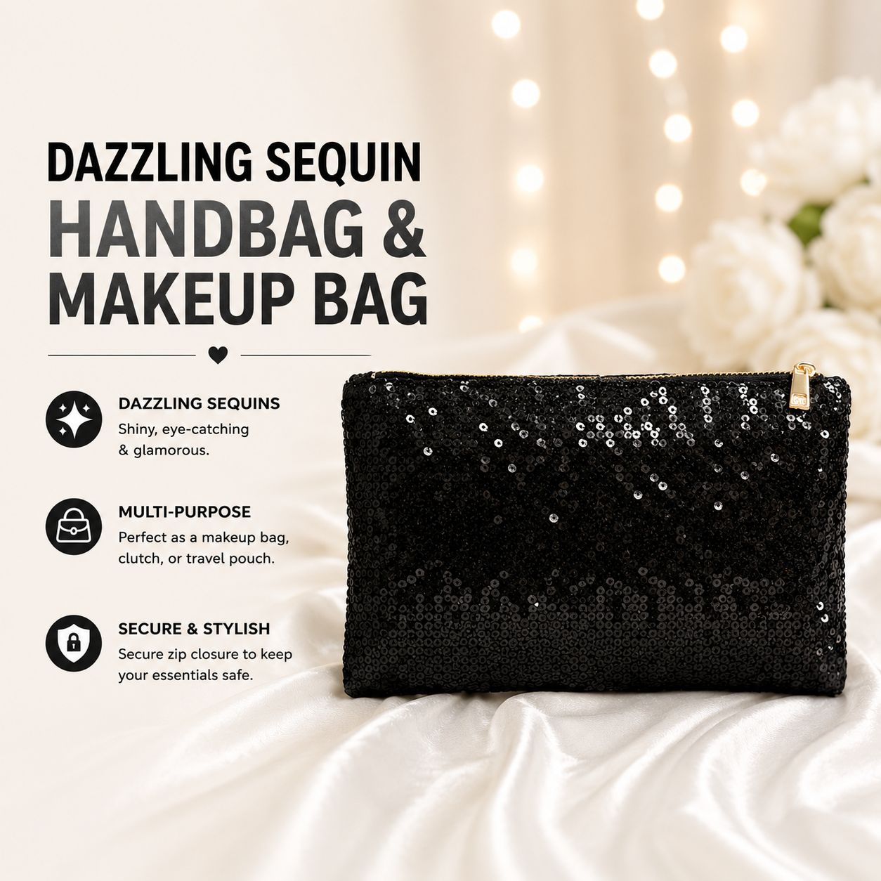 Glamza Dazzling Sequin Handbags and Makeup Bags