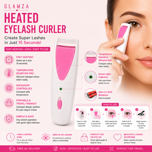 Glamza Heated Eyelash Curler – Fast, Safe & Long-Lasting Lash Curling