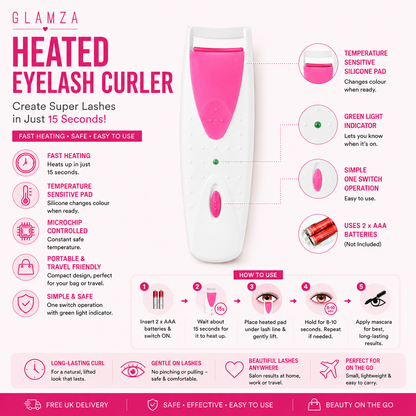 Glamza Heated Eyelash Curler – Fast, Safe & Long-Lasting Lash Curling