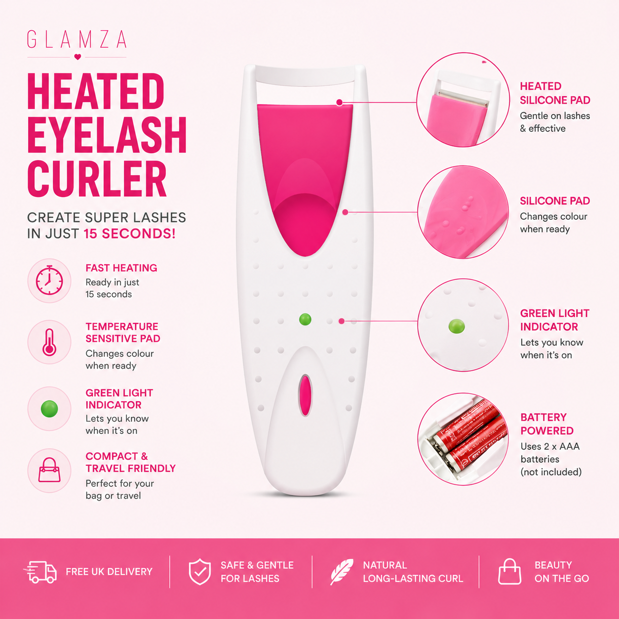 Glamza Heated Eyelash Curler – Fast, Safe & Long-Lasting Lash Curling