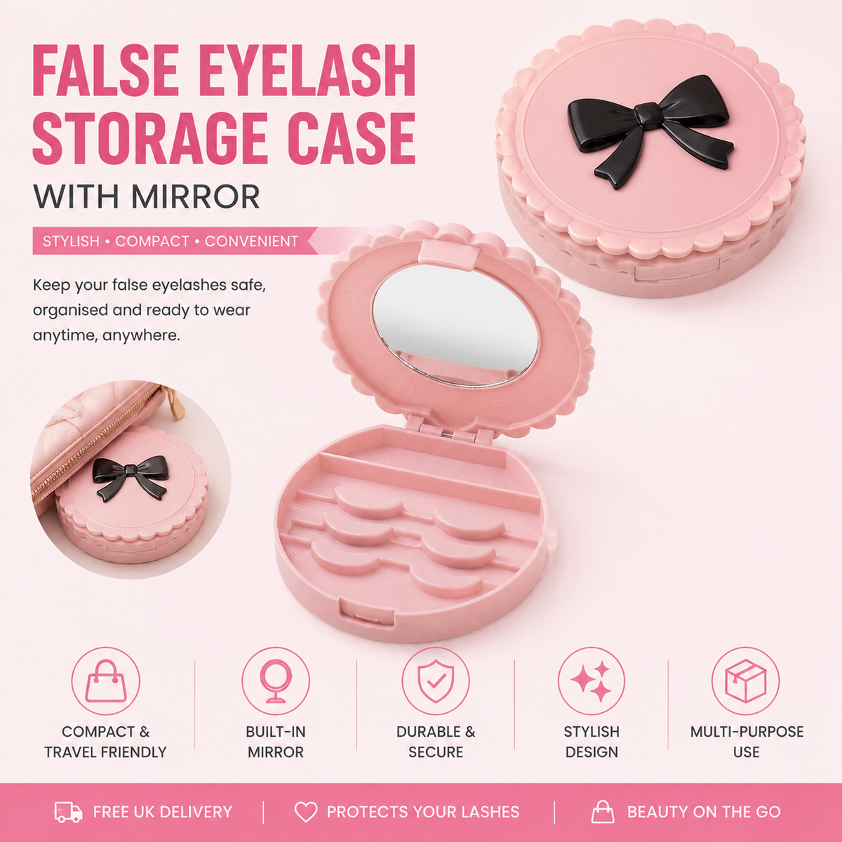 Glamza False Eyelash Storage Case with Mirror