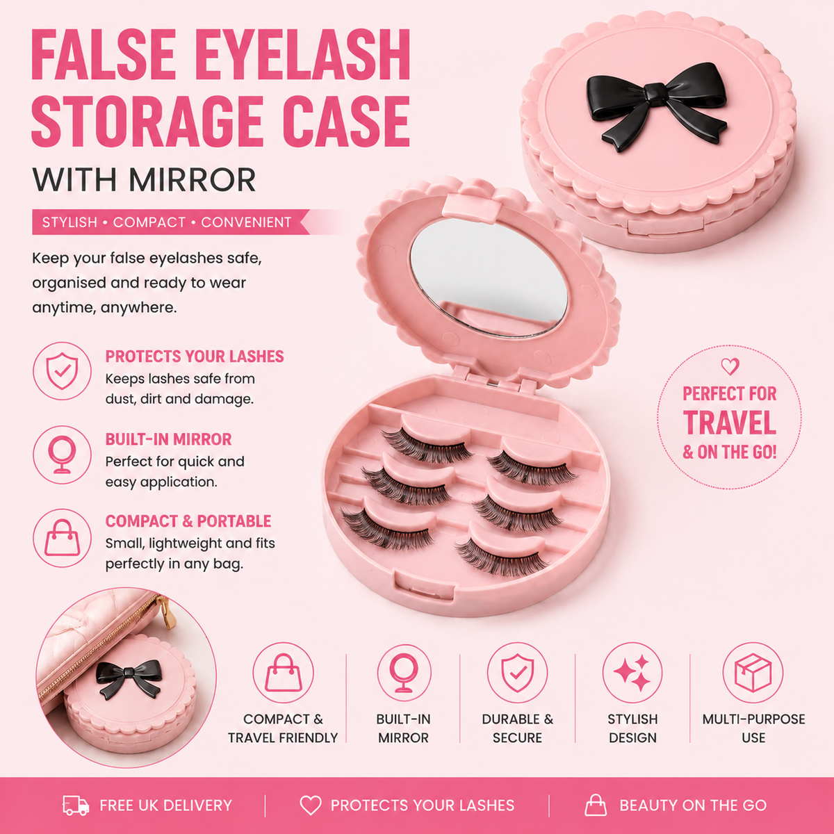 Glamza False Eyelash Storage Case with Mirror