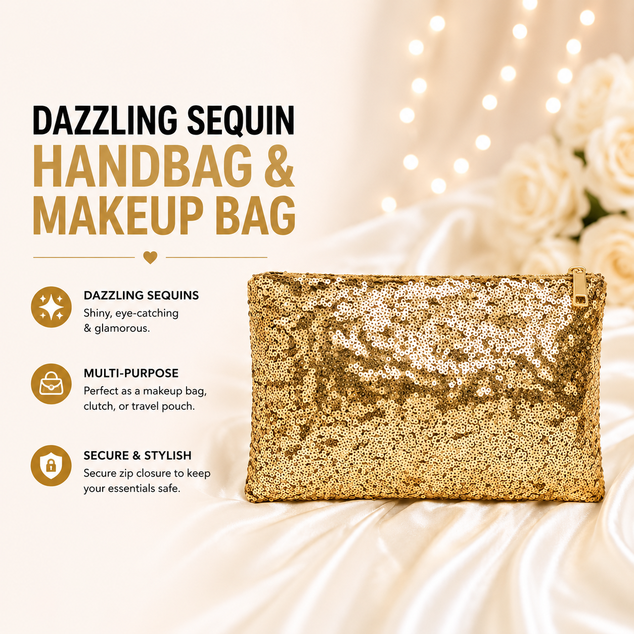 Glamza Dazzling Sequin Handbags and Makeup Bags