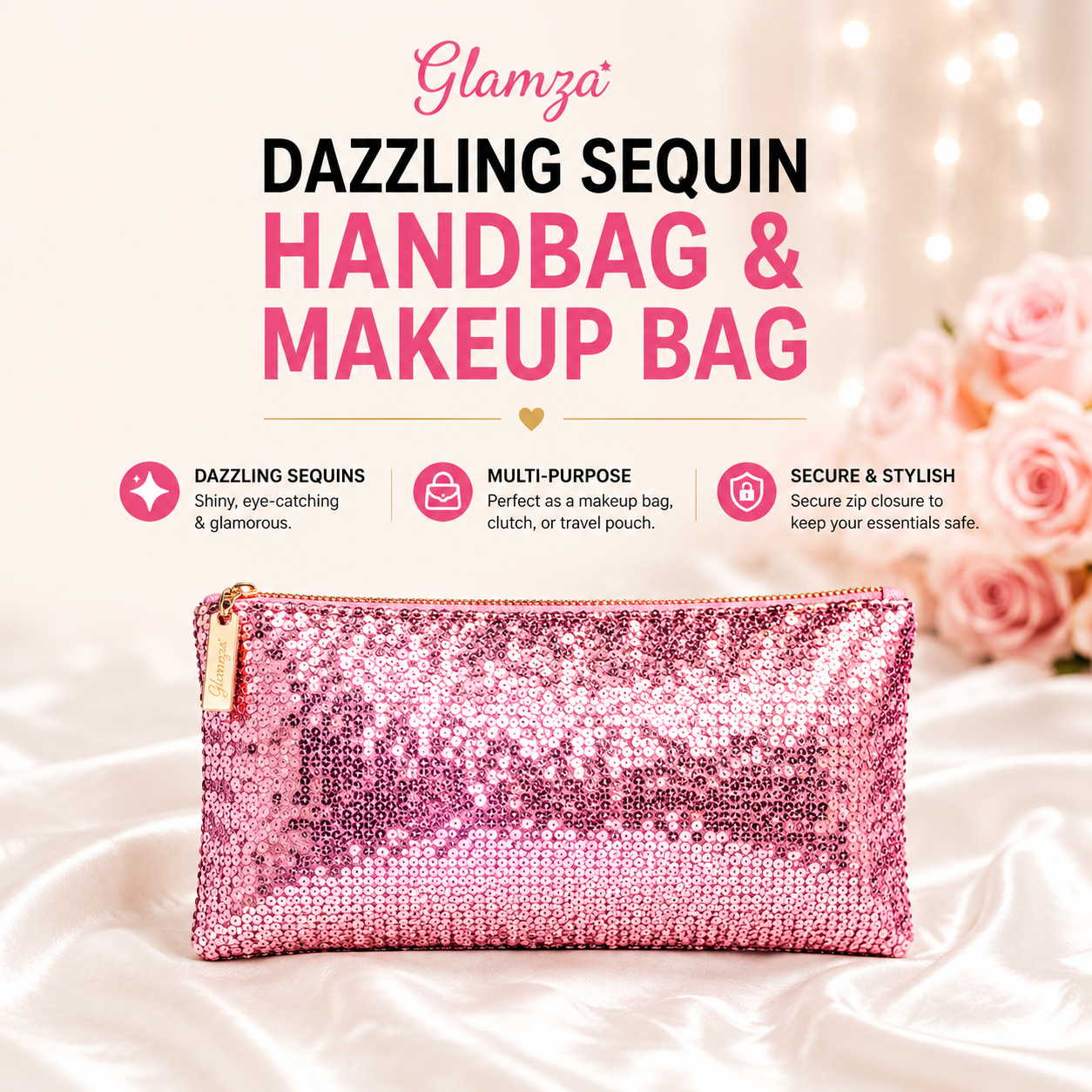 Glamza Dazzling Sequin Handbags and Makeup Bags
