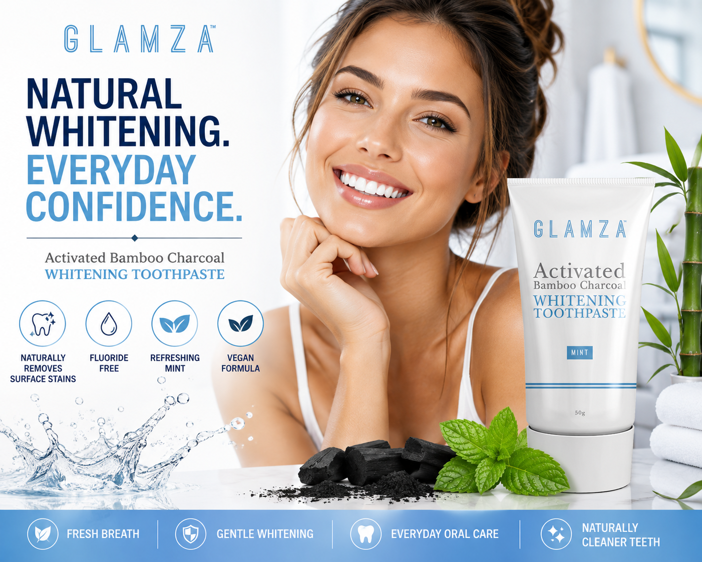Glamza Activated Bamboo Charcoal Whitening Toothpaste 50g