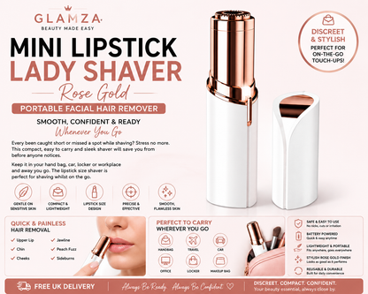 Glamza Mini Lipstick Lady Shaver Rose Gold – Portable Hair Remover