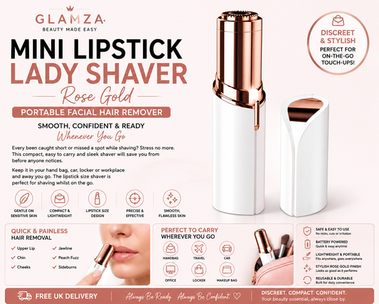 Glamza Mini Lipstick Lady Shaver Rose Gold – Portable Hair Remover