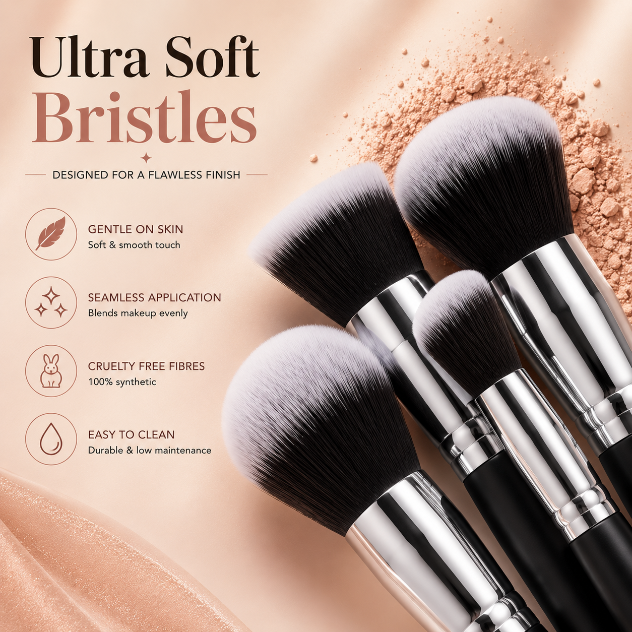 Glamza 10pc Black & Silver Makeup Brush Set – Professional Makeup Brushes for Face & Eyes