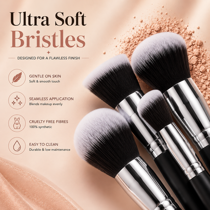 Glamza 10pc Black & Silver Makeup Brush Set – Professional Makeup Brushes for Face & Eyes