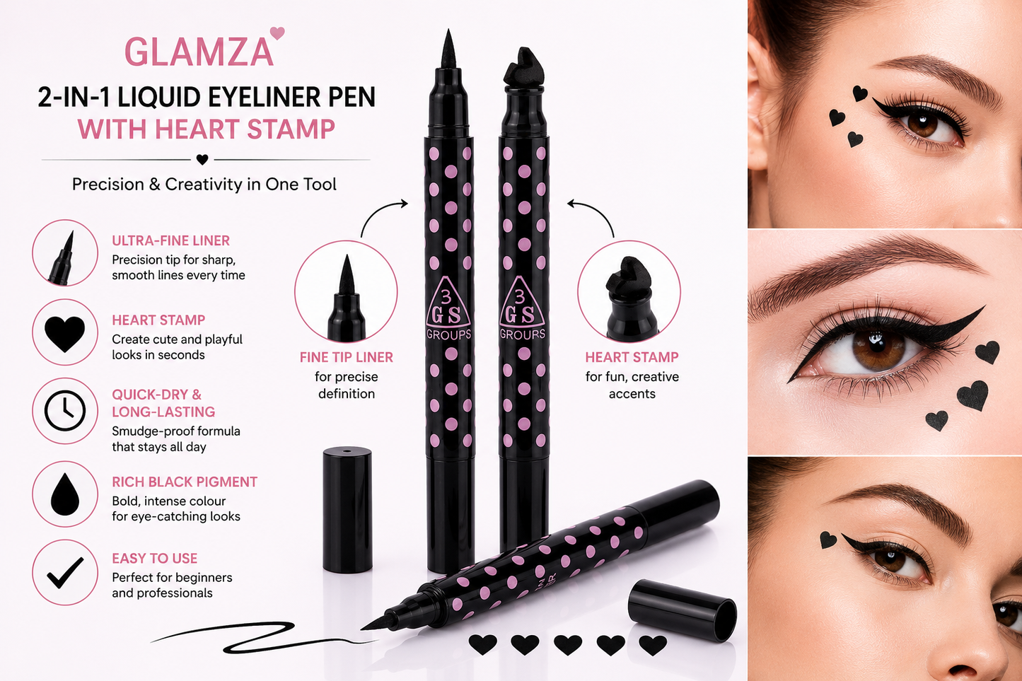 Glamza 2 in 1 Liquid Eyeliner with Heart Stamp