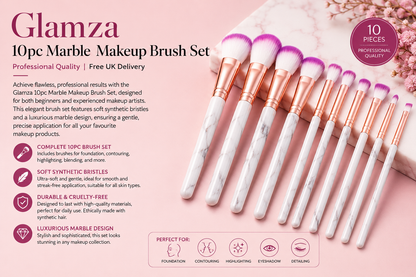 Glamza 10pc Marble Makeup Brush Set