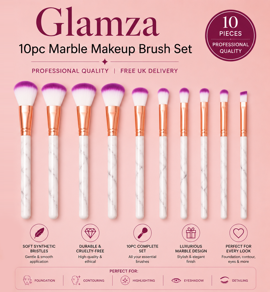 Glamza 10pc Marble Makeup Brush Set