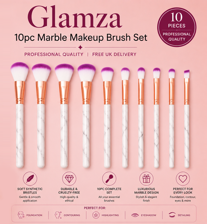 Glamza 10pc Marble Makeup Brush Set