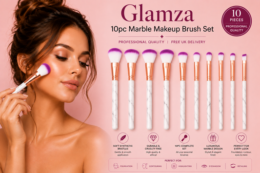 Glamza 10pc Marble Makeup Brush Set