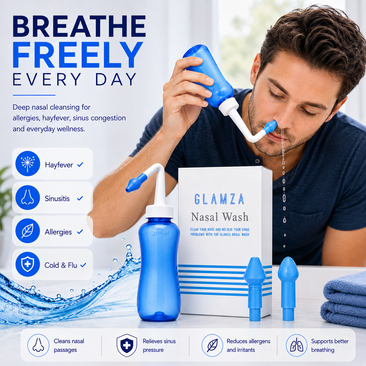 Glamza Nose Wash – Nasal Irrigation & Hay Fever Relief Bottle