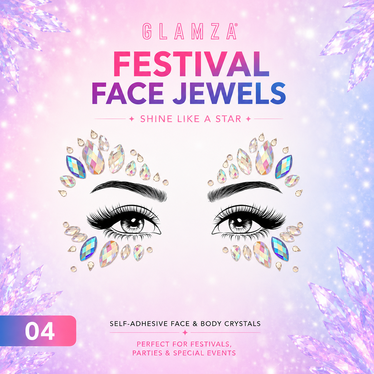 Glamza Festival Face Jewels | Self-Adhesive Face & Body Crystals