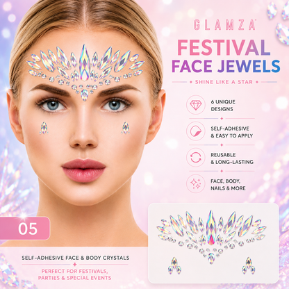 Glamza Festival Face Jewels | Self-Adhesive Face & Body Crystals