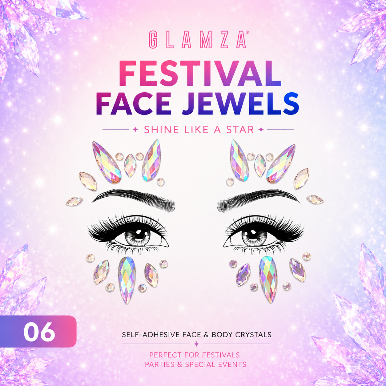 Glamza Festival Face Jewels | Self-Adhesive Face & Body Crystals