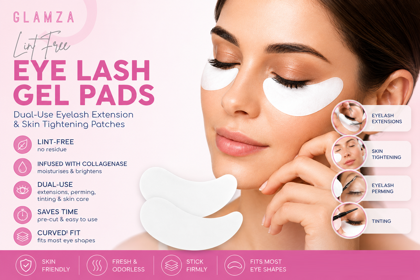 Glamza Dual-Use Lint-Free Eyelash Extension & Skin Tightening Patches