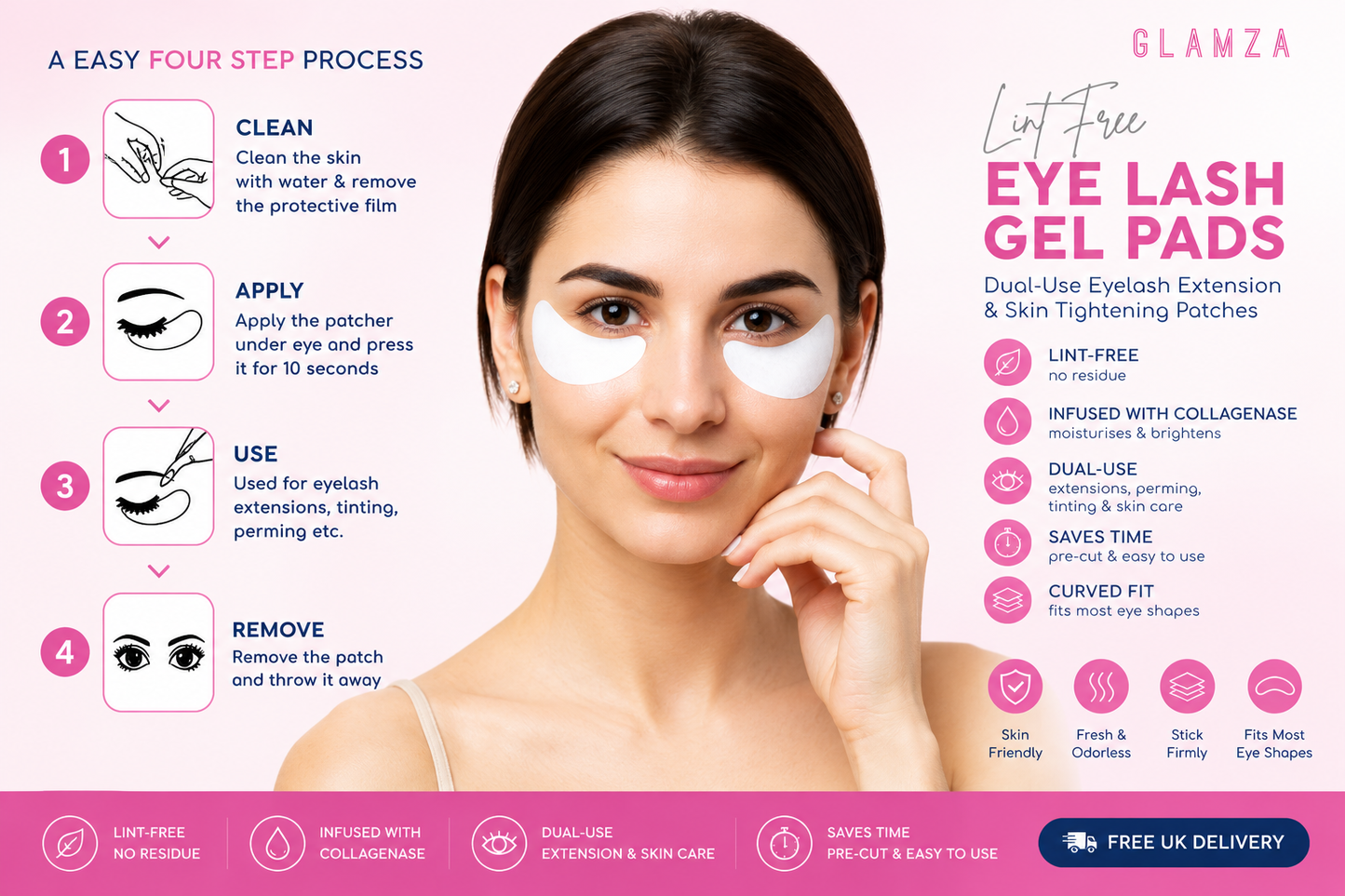 Glamza Dual-Use Lint-Free Eyelash Extension & Skin Tightening Patches